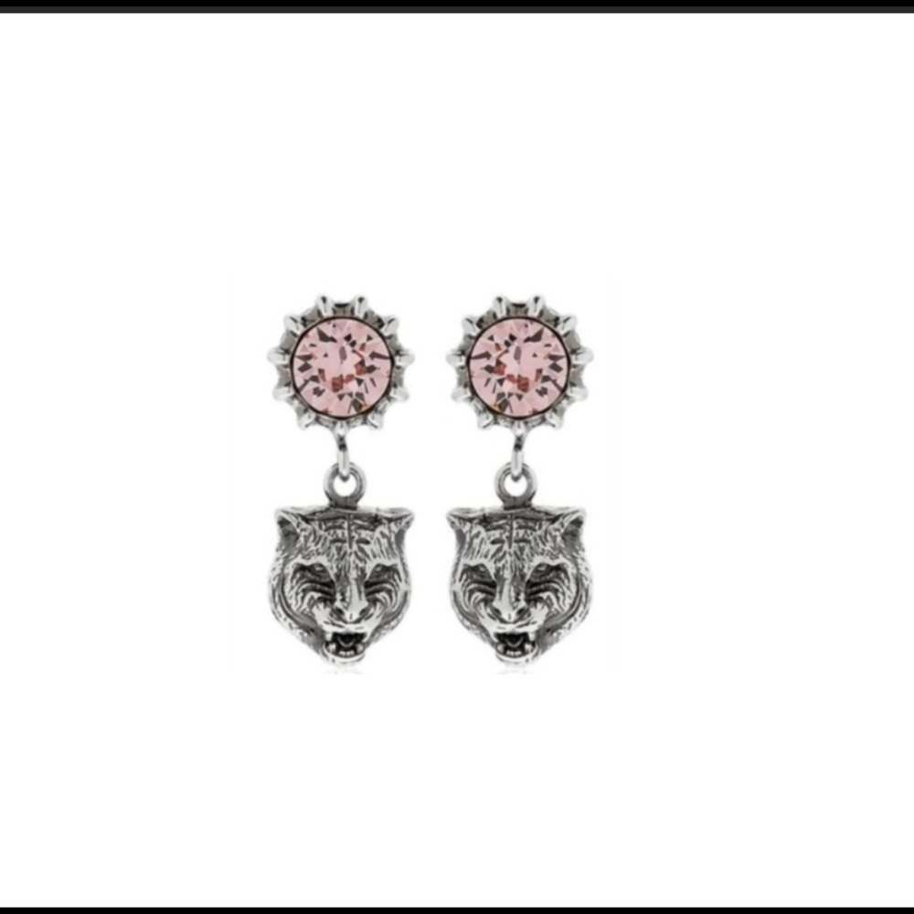 NIB GUCCI Crystal Stud Earrings with Feline Head